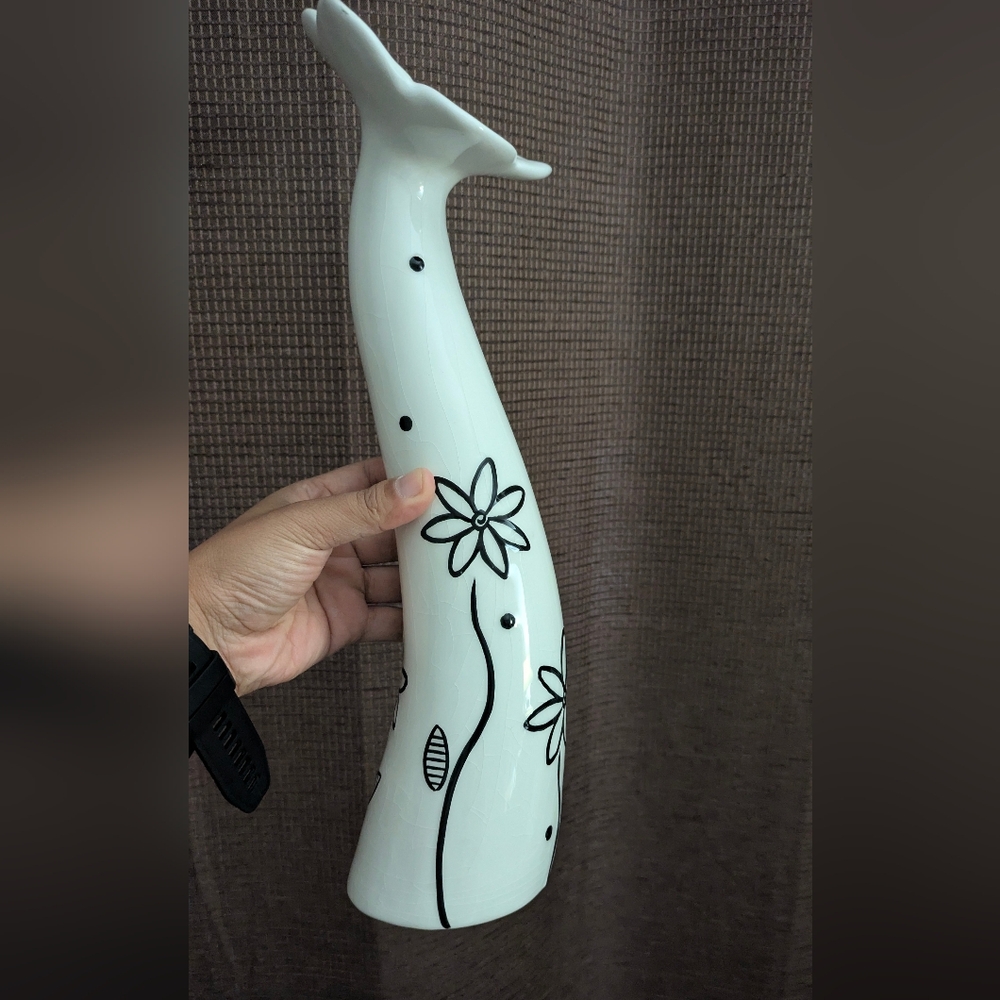 Stylish White Vase with Black Floral Design